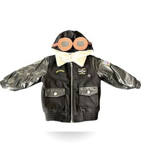 iXtreme Outfitters Boys Wool Aviator Bomber Jacket with Hat Goggles Size 2T